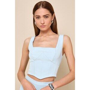 Lulus Sensational Always Light Blue Corset Crop Top - Size L
